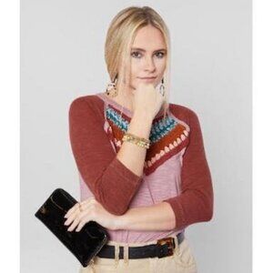 Free People Womens Chevron 3/4 Sleeve Crew Neck T-Shirt Top, Choose Sz/Color